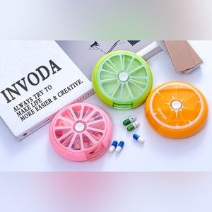 NEW 3 x pill cases with 7 compartments each, orange, green, and pink colors